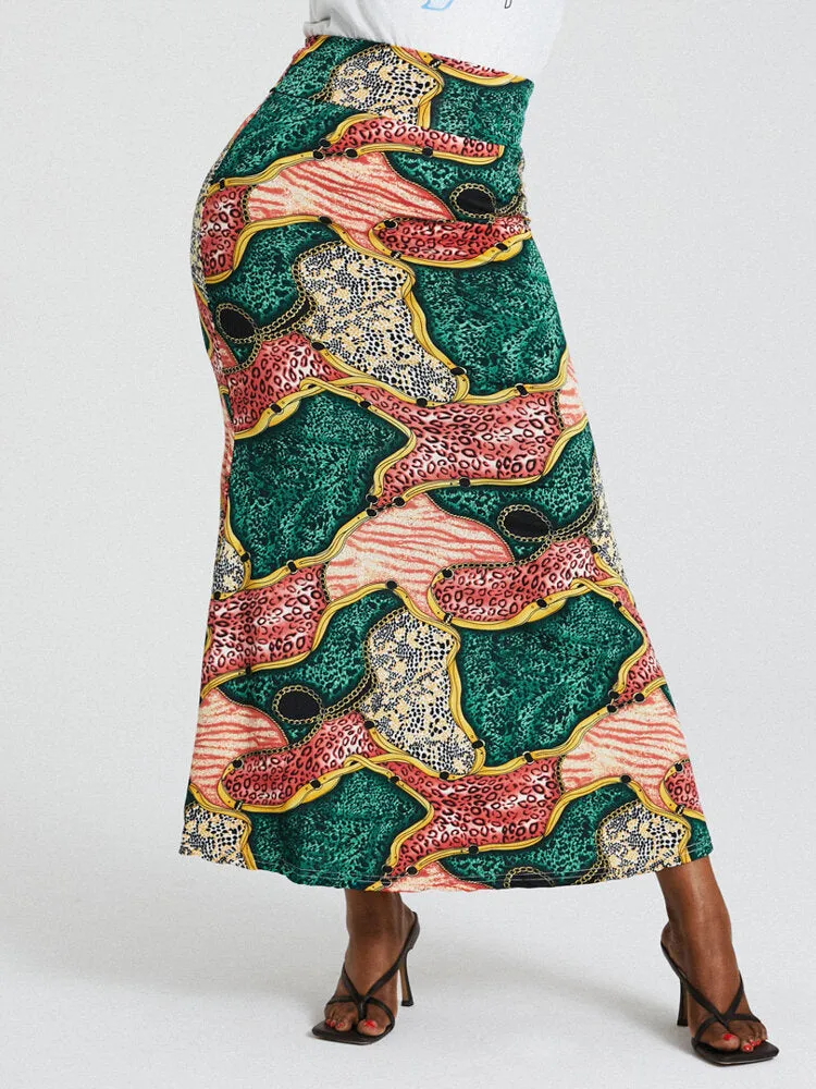 African Style Ethnic Print Buttocks High Waist Bodycon Long Skirt