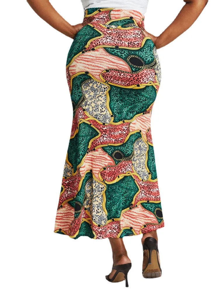 African Style Ethnic Print Buttocks High Waist Bodycon Long Skirt