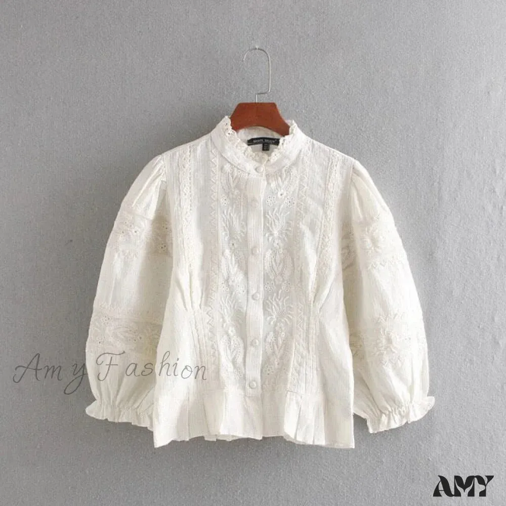 Amy Fashion - Stylish Women Blouse Embroidery Shirt