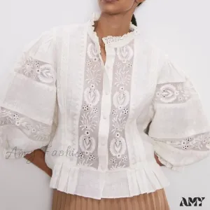 Amy Fashion - Stylish Women Blouse Embroidery Shirt