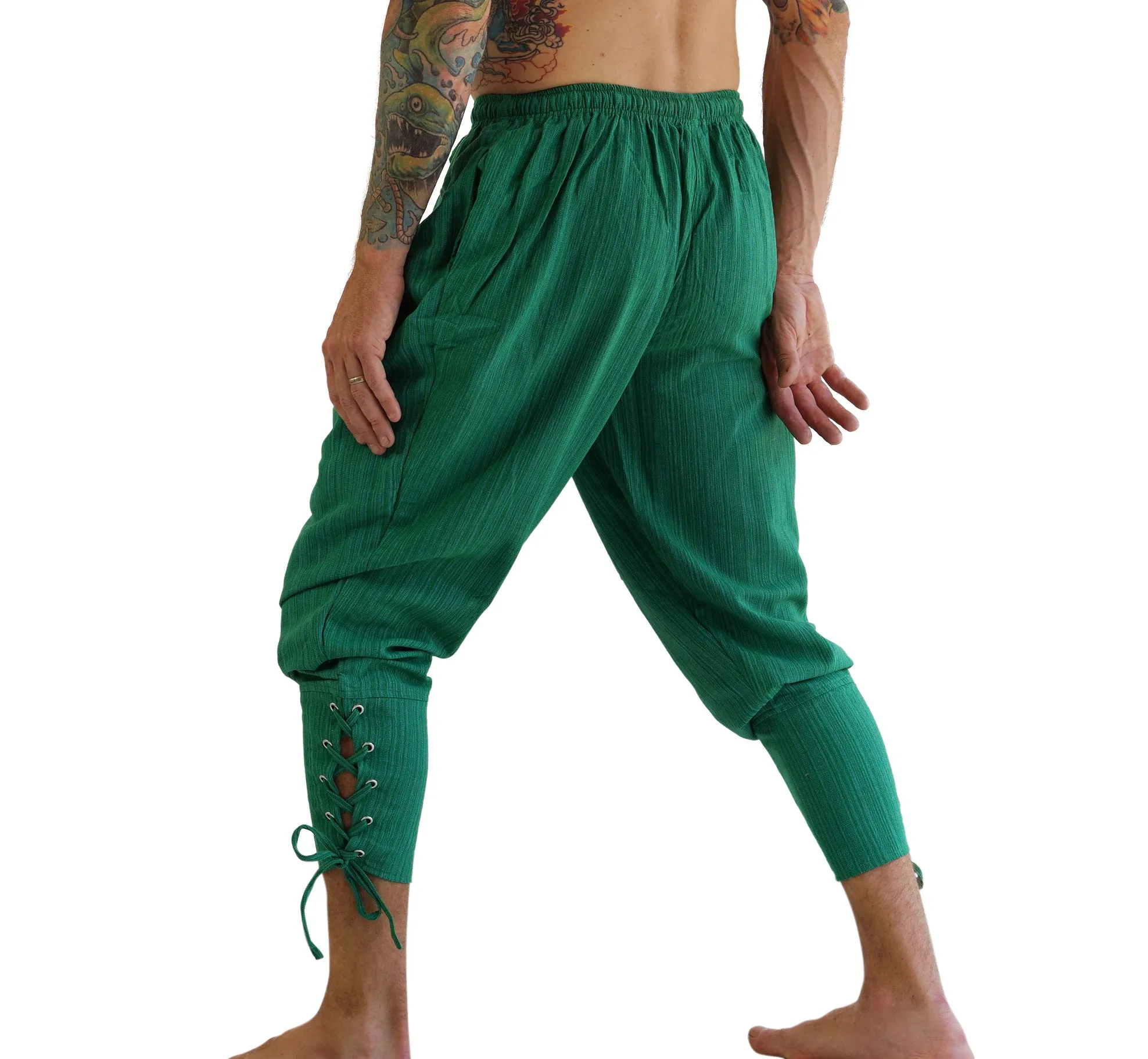 'Ankle Cuff' Medieval Pants - Striped Green