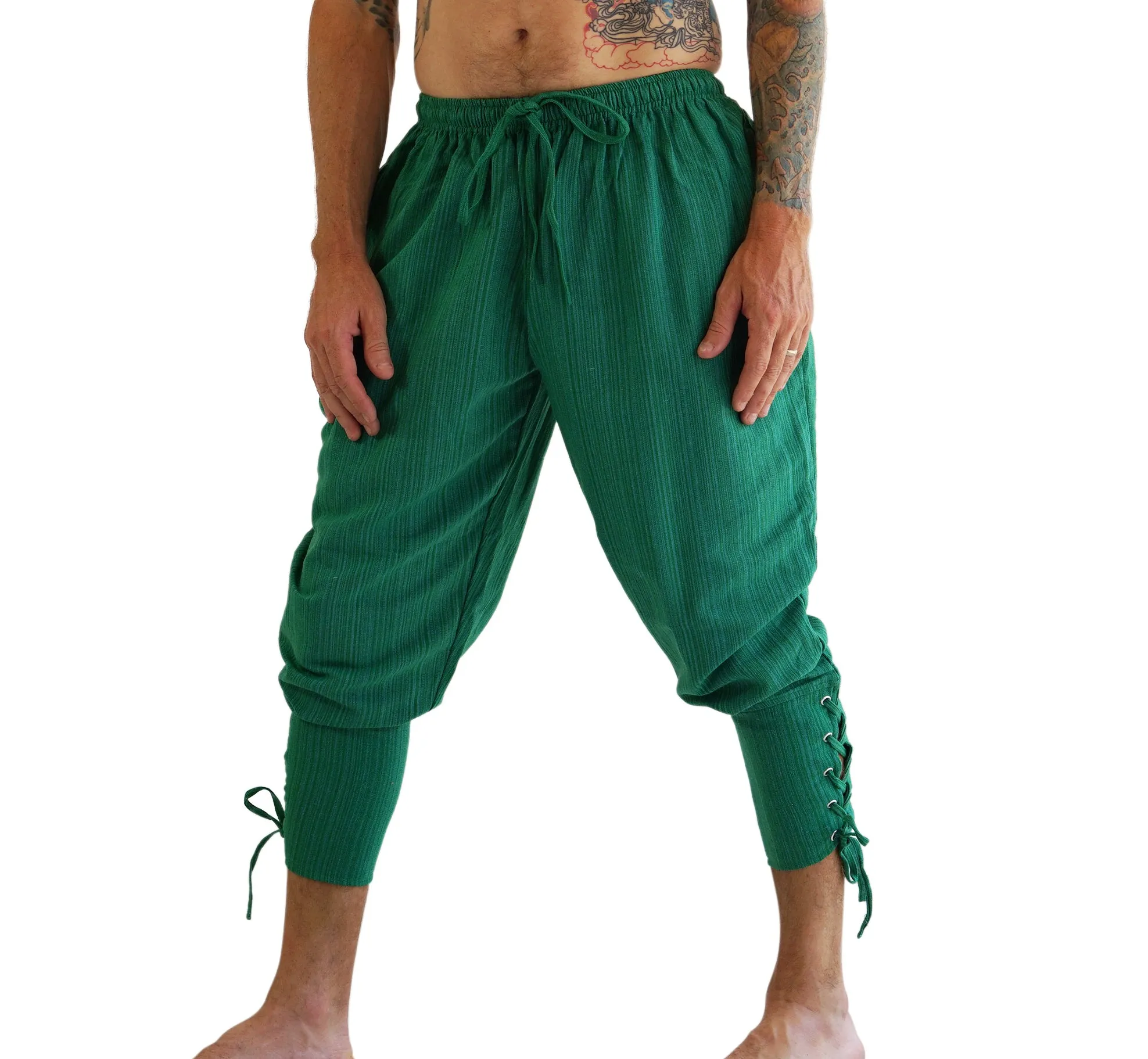 'Ankle Cuff' Medieval Pants - Striped Green