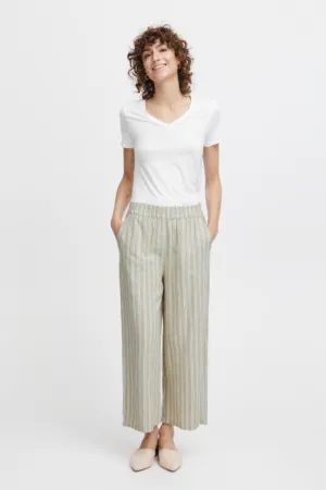 Beige Cropped Linen Trousers