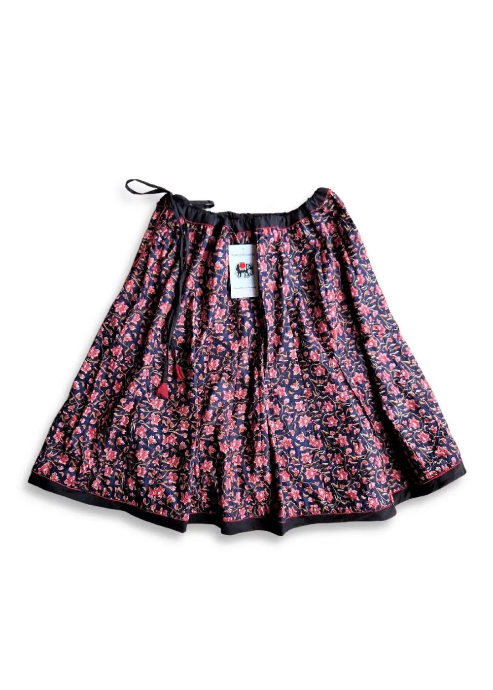 block print cotton drawstring skirt