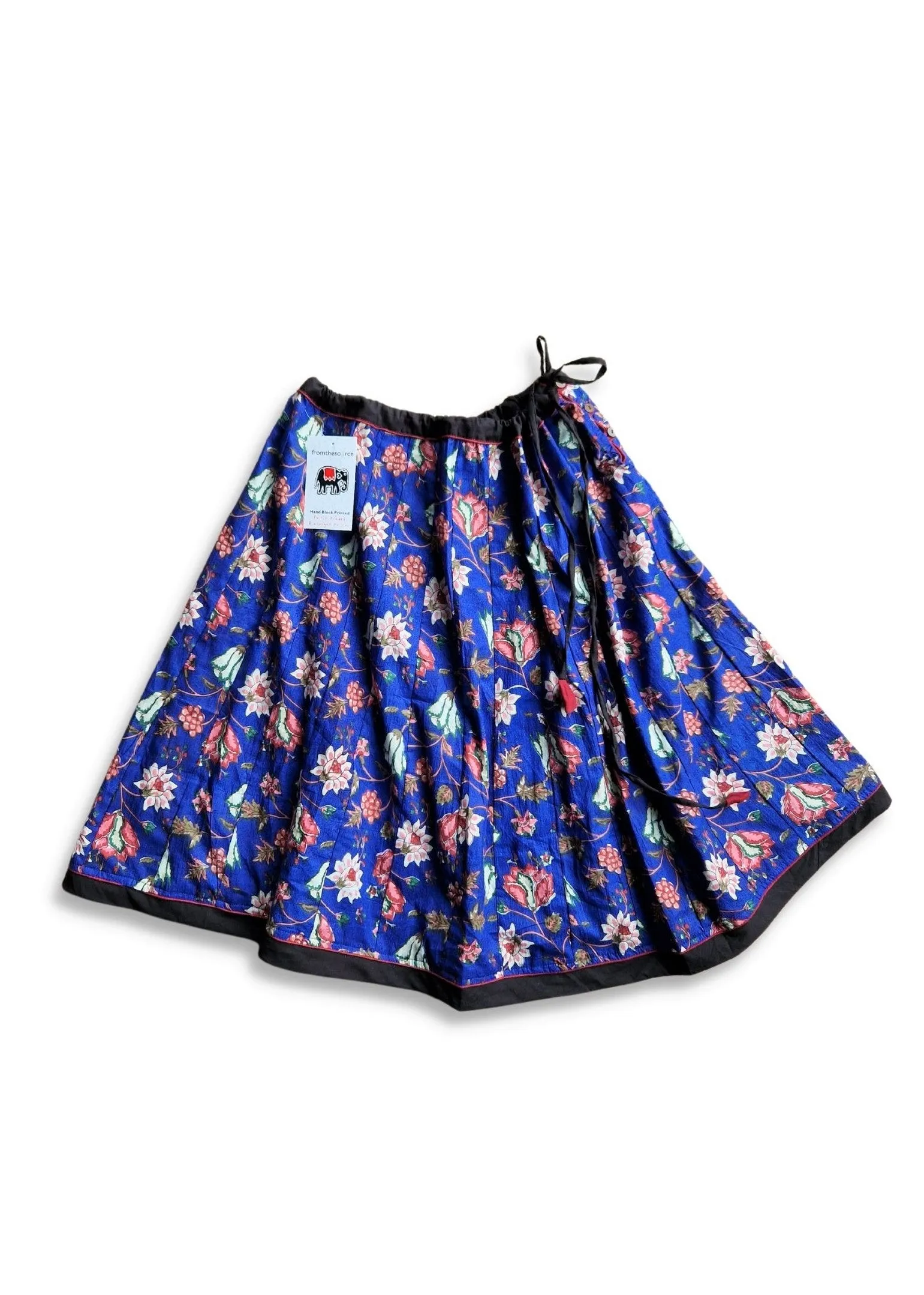 block print cotton drawstring skirt