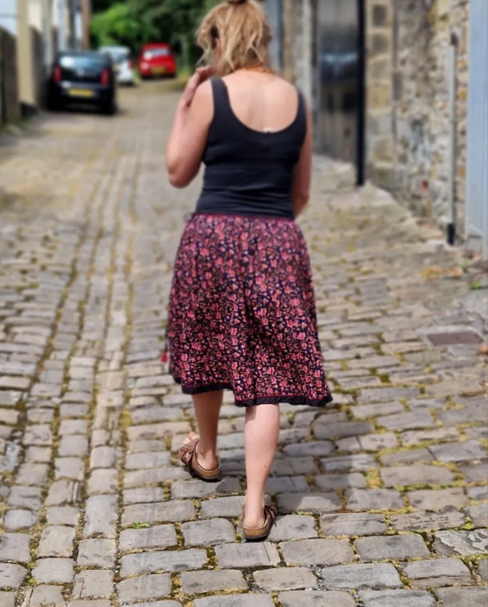 block print cotton drawstring skirt