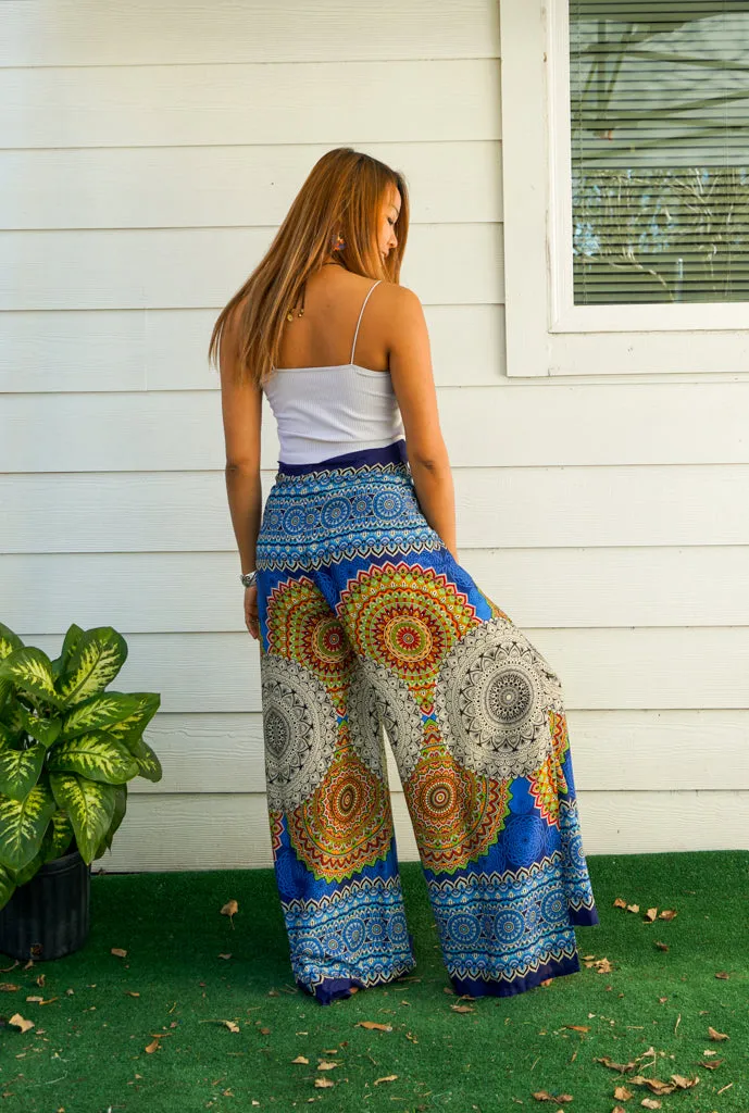 Blue Psychedelic Palazzo Wrap Pants