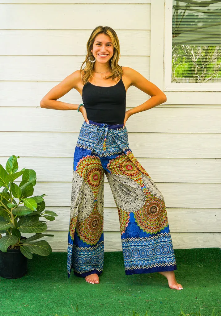 Blue Psychedelic Palazzo Wrap Pants