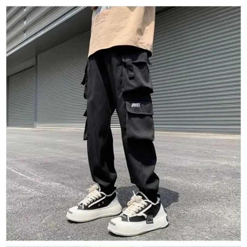 BONSIR  -  Temperament Versatile Casual Men's Clothing Autumn and Winter New Splice Pockets Drawstring Oversize Commuting Cargo Pants