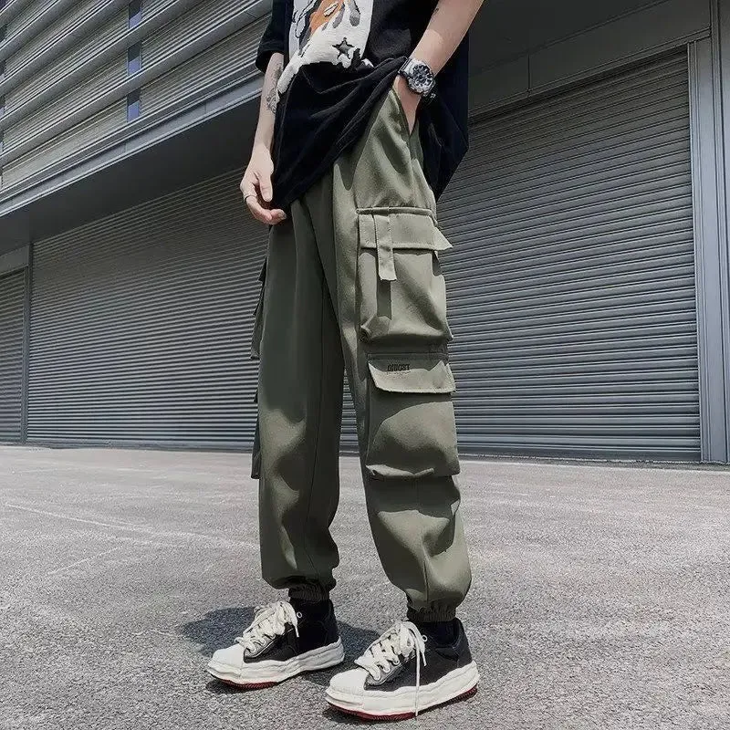 BONSIR  -  Temperament Versatile Casual Men's Clothing Autumn and Winter New Splice Pockets Drawstring Oversize Commuting Cargo Pants