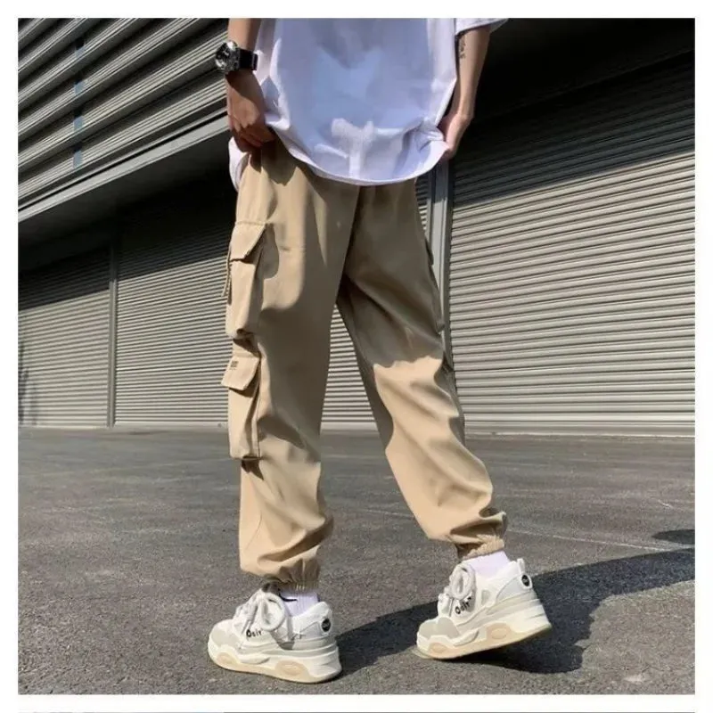 BONSIR  -  Temperament Versatile Casual Men's Clothing Autumn and Winter New Splice Pockets Drawstring Oversize Commuting Cargo Pants