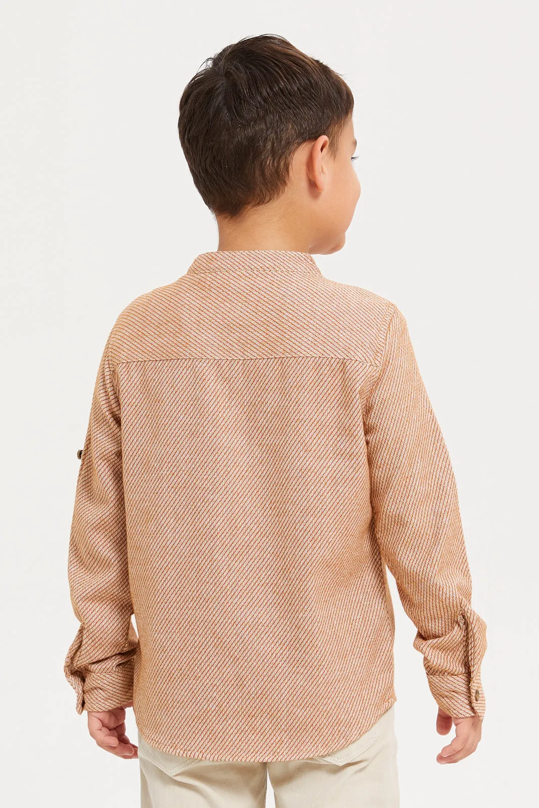 Boys Brown Mandarin Collar Shirt