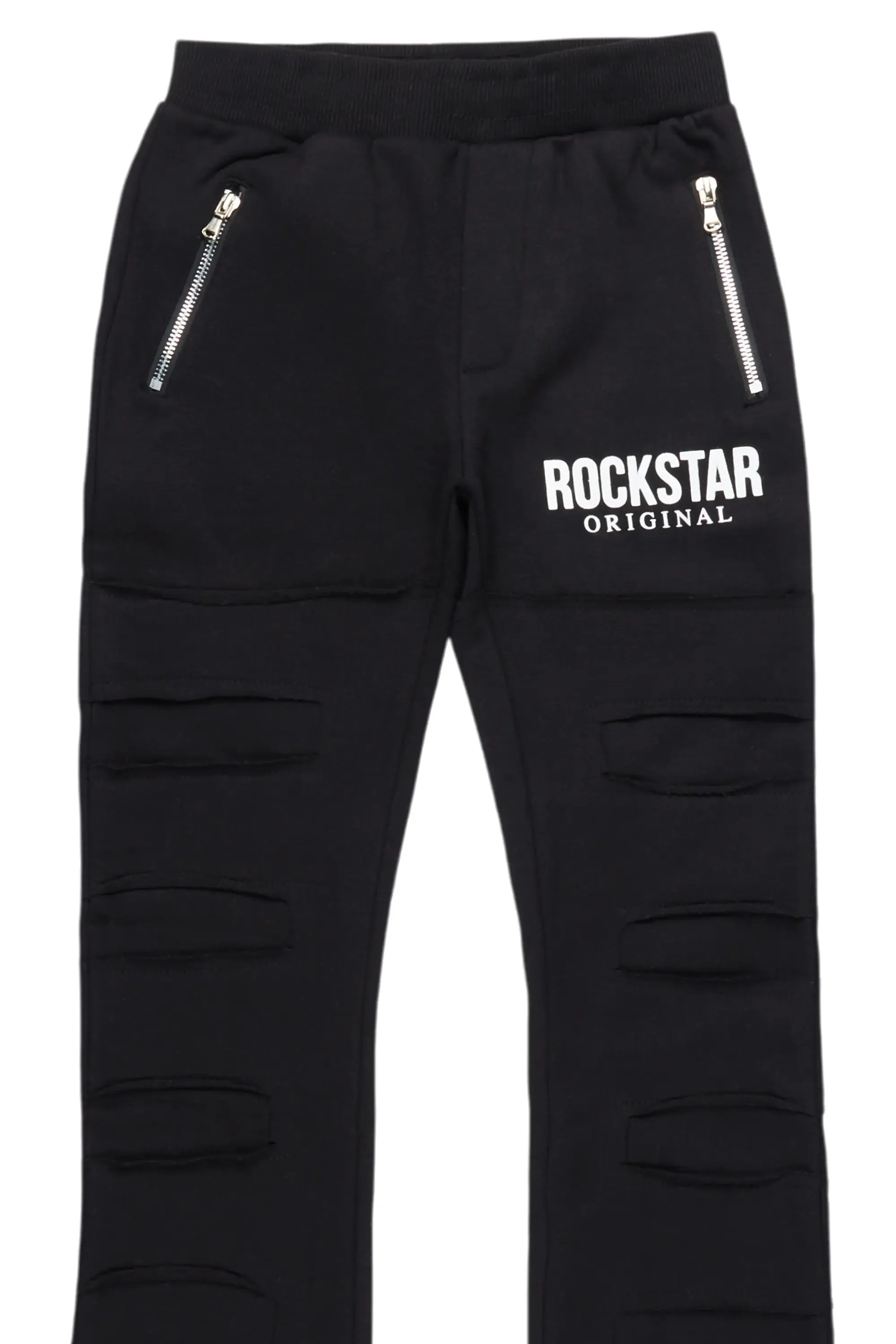 Boys Emilio Black Stacked Flare Track Pant