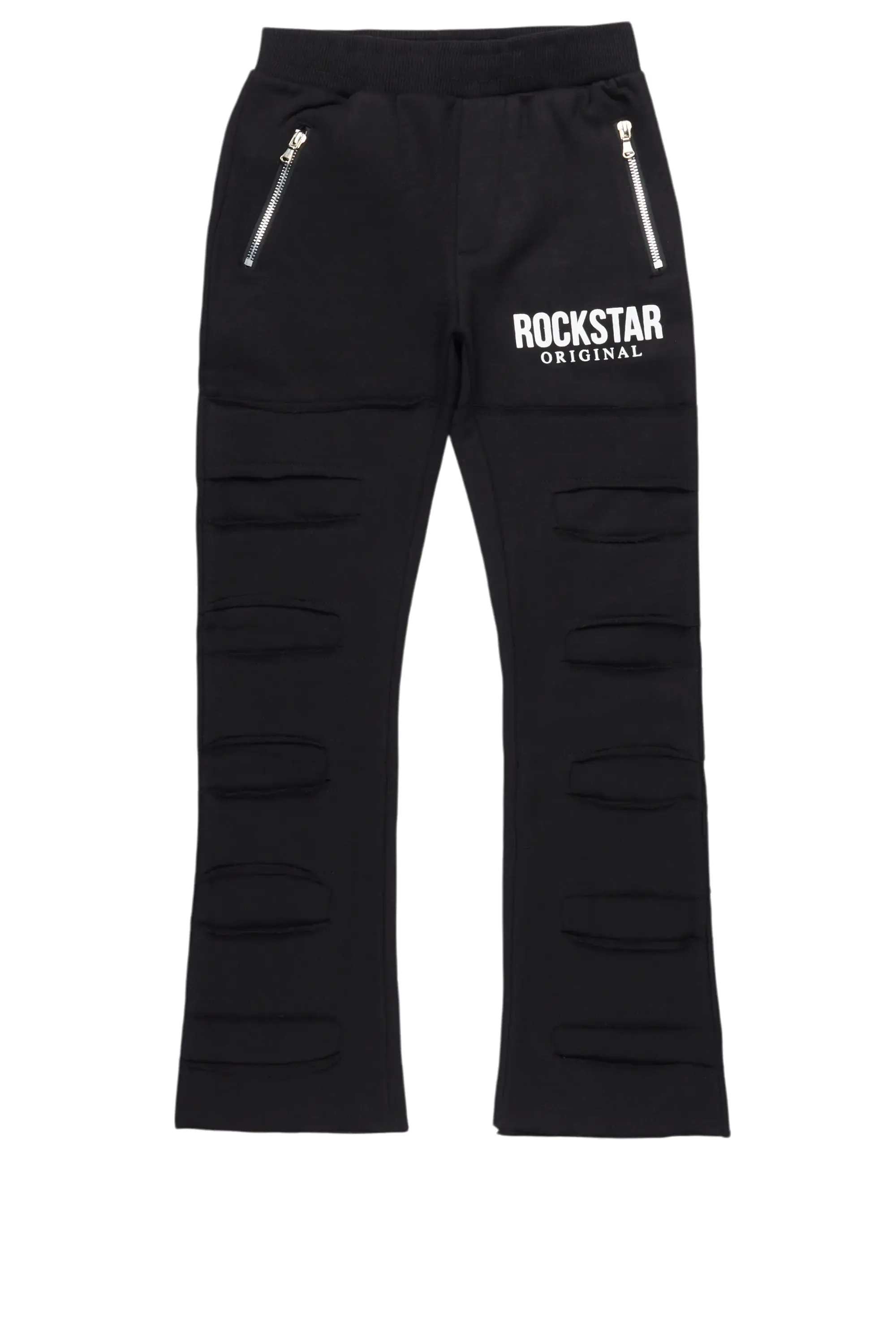 Boys Emilio Black Stacked Flare Track Pant