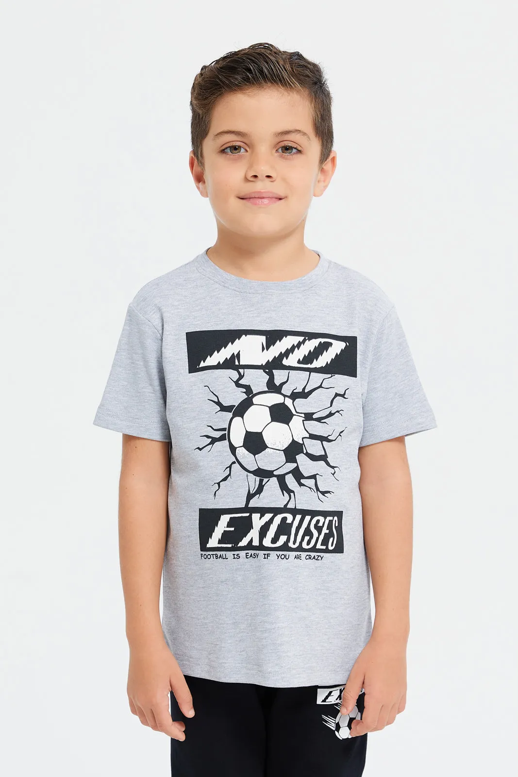 Boys Grey And Black Football Print Pyjama Set (2 Piece)