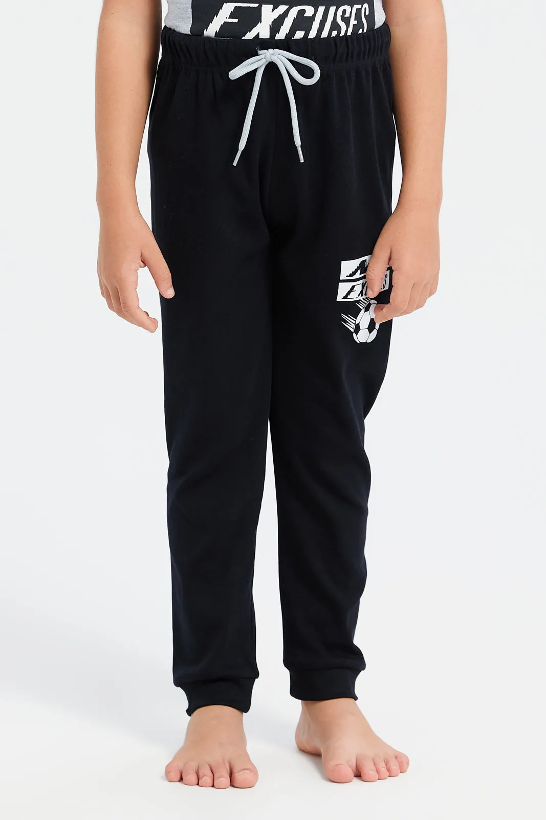 Boys Grey And Black Football Print Pyjama Set (2 Piece)