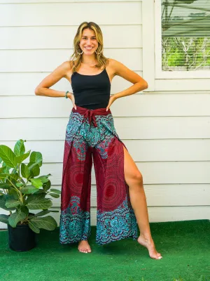 Burgundy Mandala Palazzo Wrap Pants