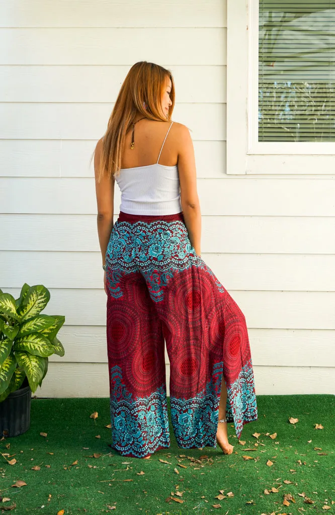 Burgundy Mandala Palazzo Wrap Pants