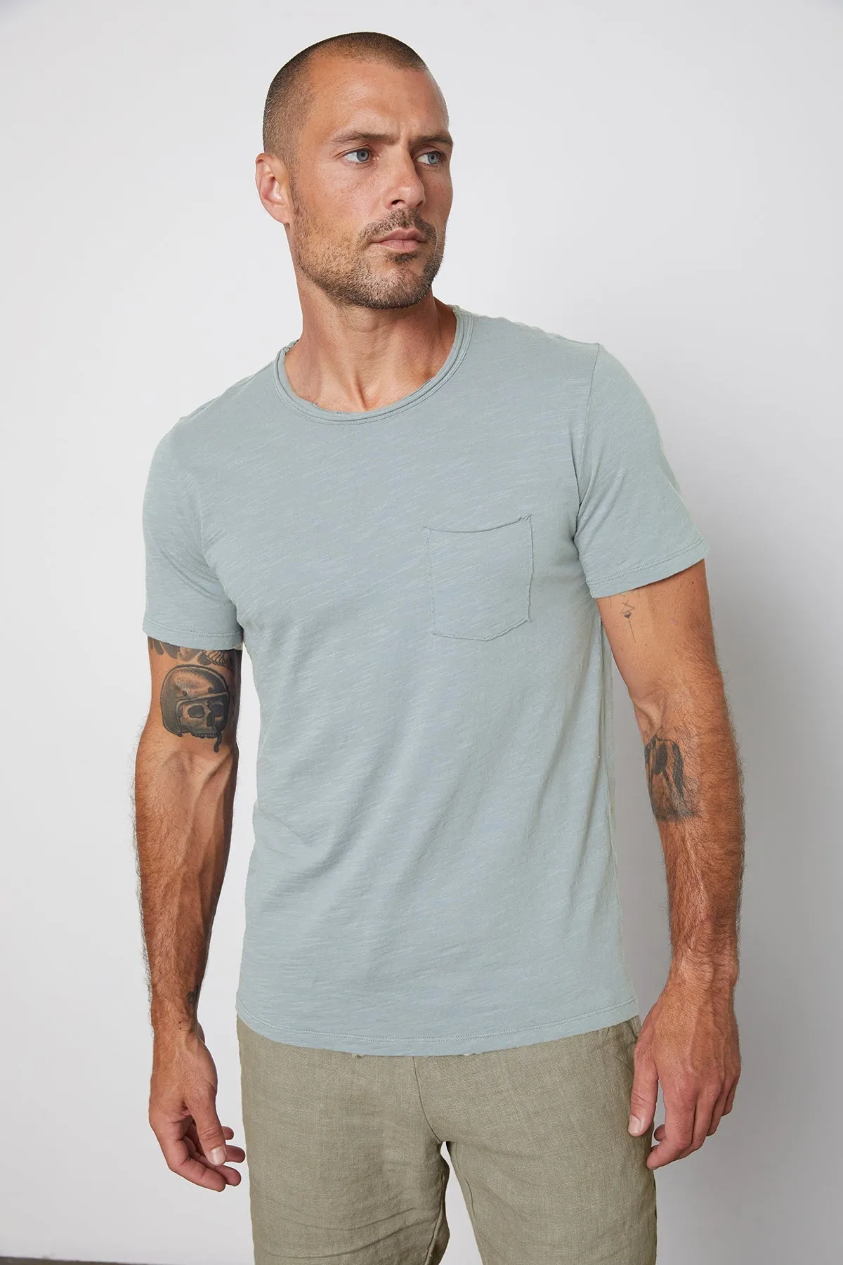 CHAD RAW EDGE COTTON SLUB POCKET TEE