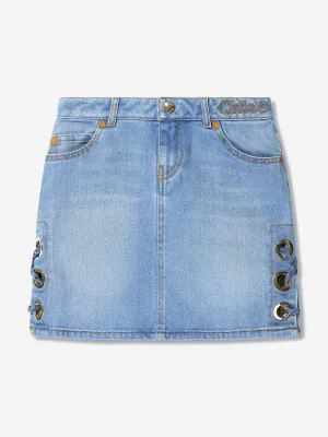 Chloé Girls Denim Braided Skirt in Blue