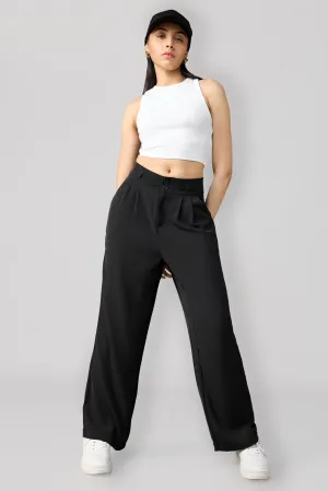 Classic Pleated Wide Leg Korean Pants - Black