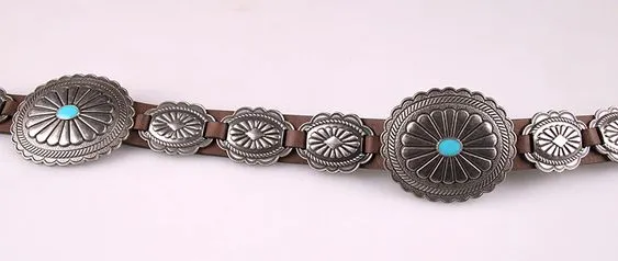 Concho Belt Brown Vegan Leather Silver Turquoise Buckle Cowgirl Western Southwestern Fits 30 - 38 Inches Adjustable Great With Jeans Or Dresses