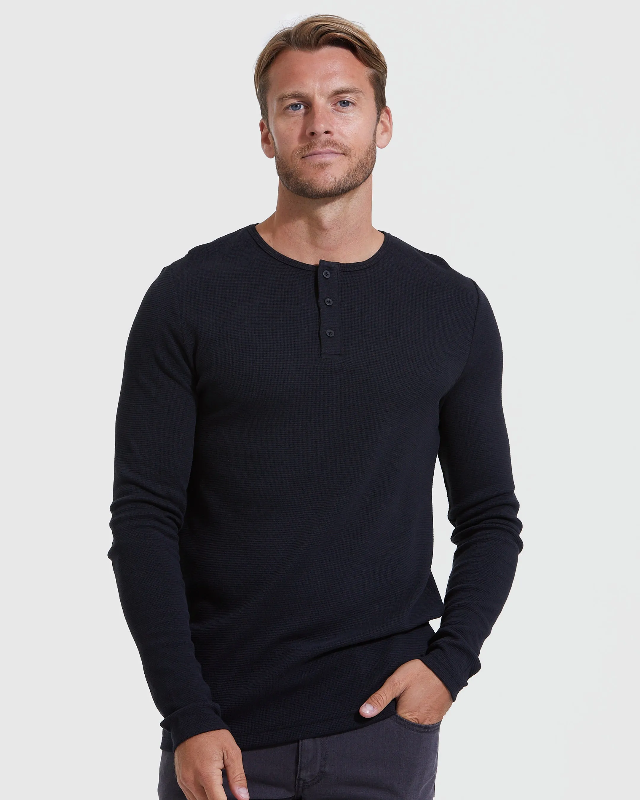 Dark Waffle Long Sleeve Henley 3-Pack