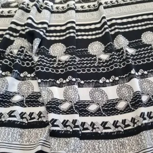 Designer Deadstock Silk Jersey Bohemian Black and Ivory Stripes Print Knit-price by the yard