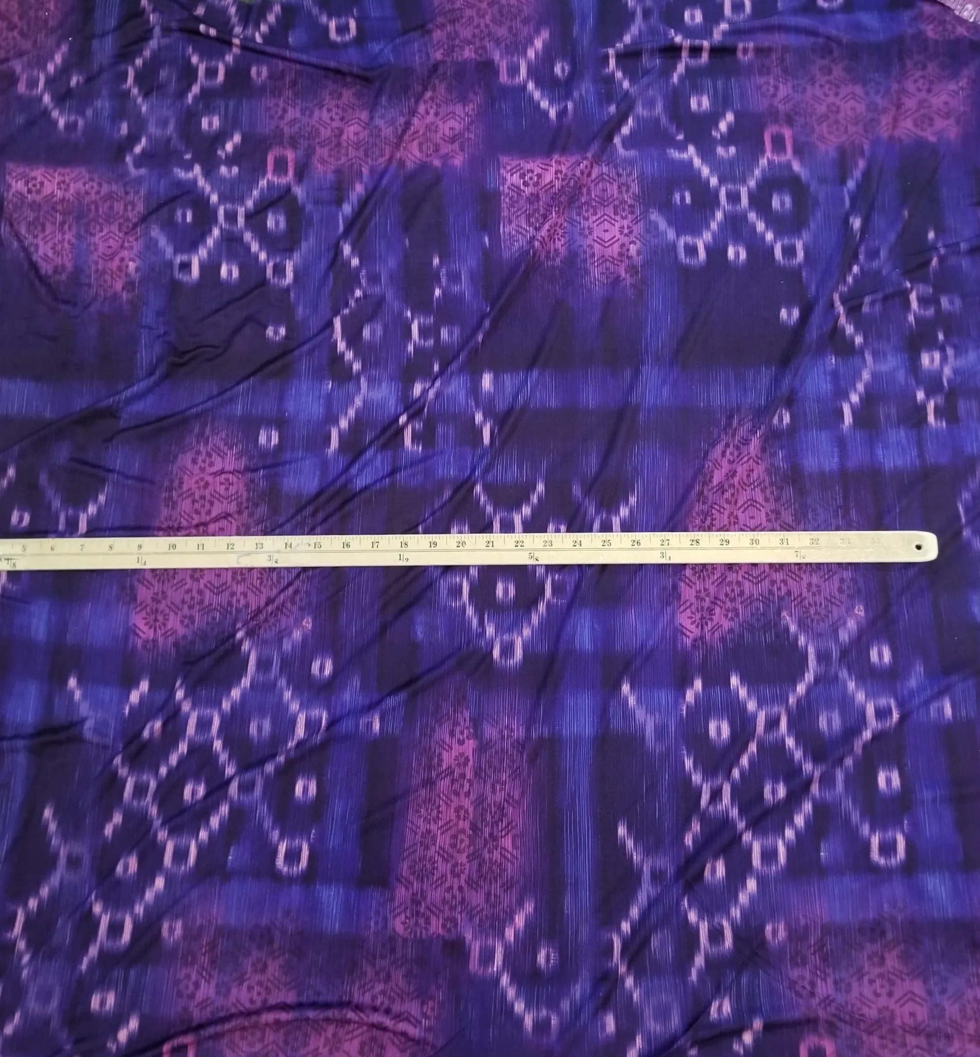 End of Bolt: 3 yards of Designer Deadstock Silk Jersey Purple Large Scale Print Knit-remnant