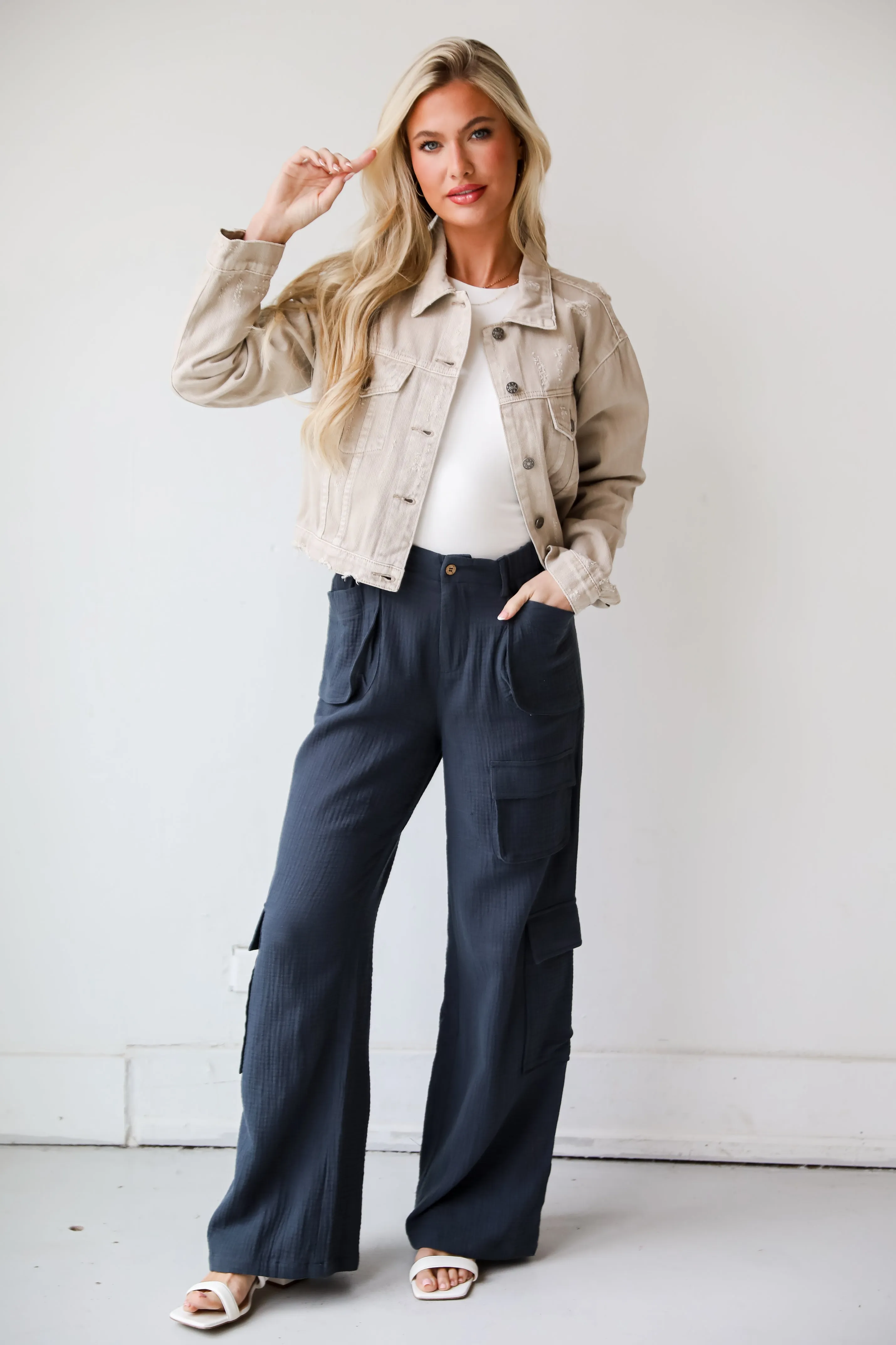 FINAL SALE - Trendsetting Impact Charcoal Linen Cargo Pants