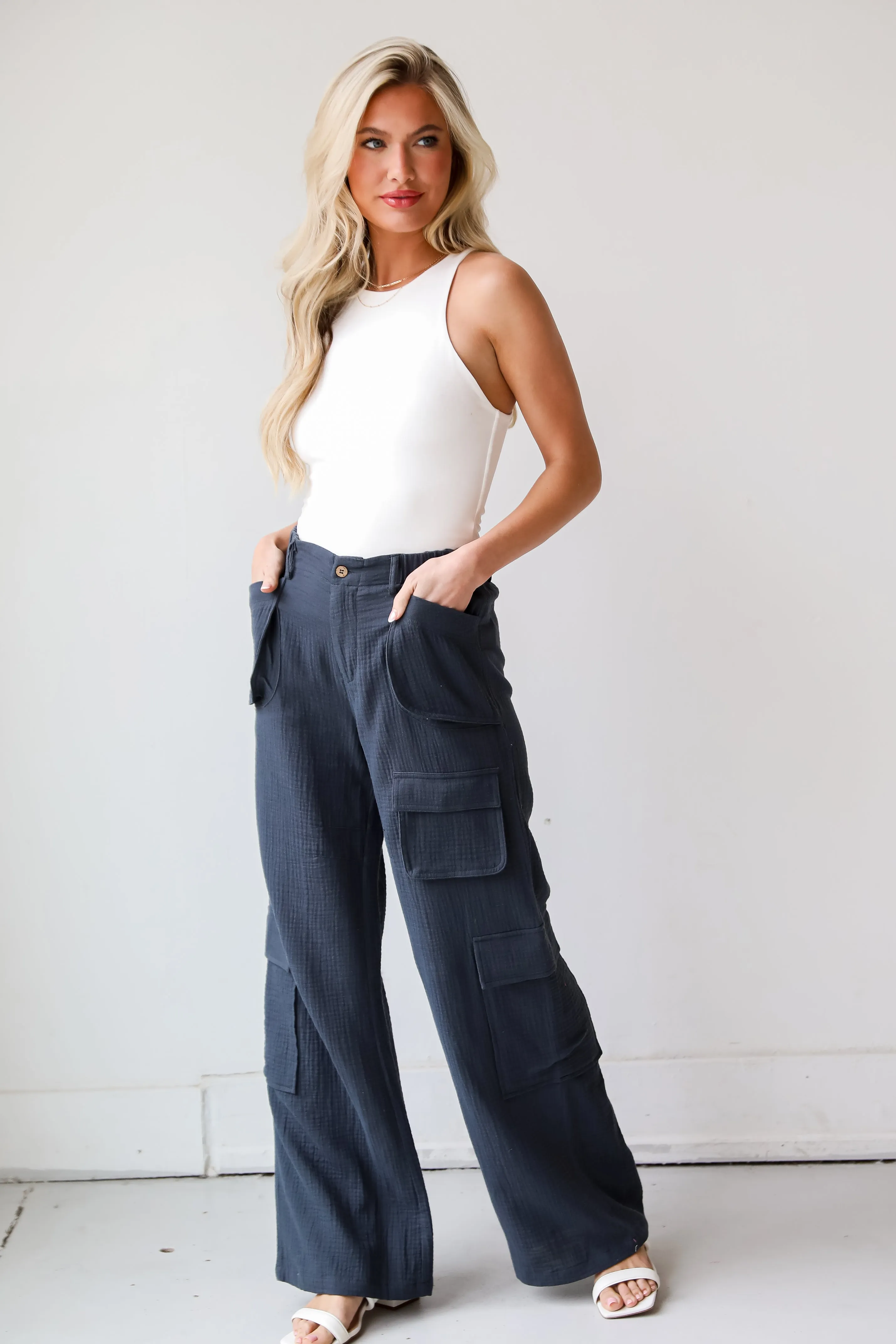 FINAL SALE - Trendsetting Impact Charcoal Linen Cargo Pants