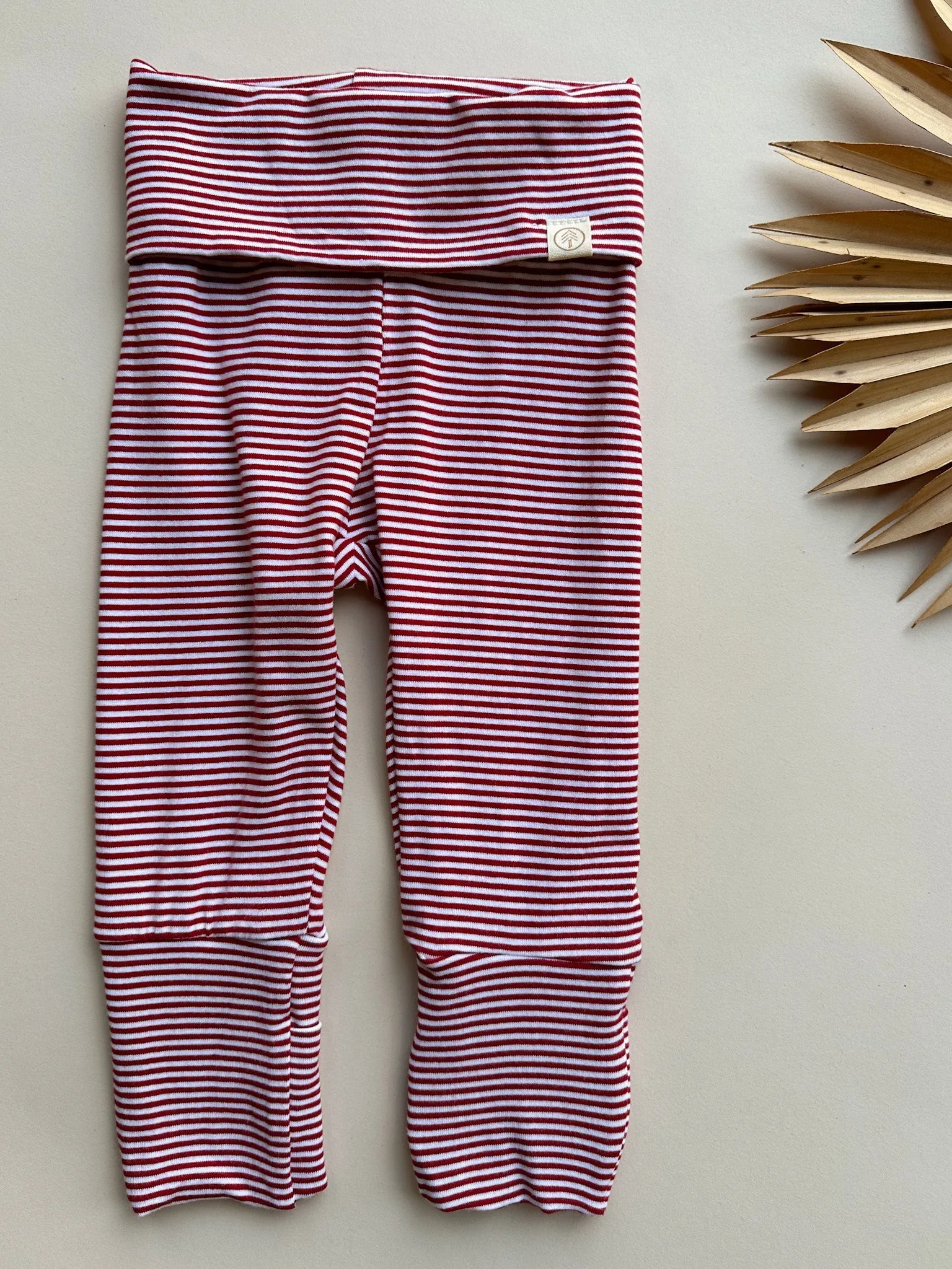 Fold-Over Footie Bamboo/Organic Cotton Leggings | Red Stripe