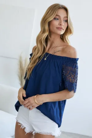 FS Clearance Crochet Lace Sleeveless Accent Off Shoulder Top