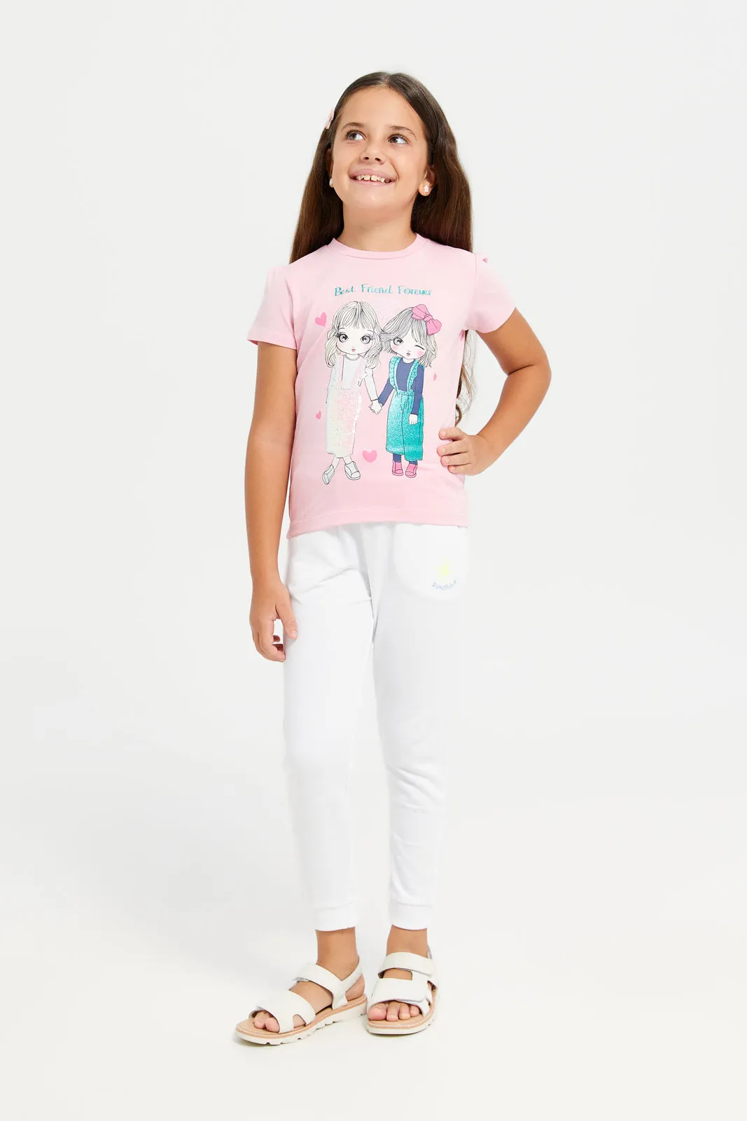 Girls White Sunshine Embroidery Active Pants