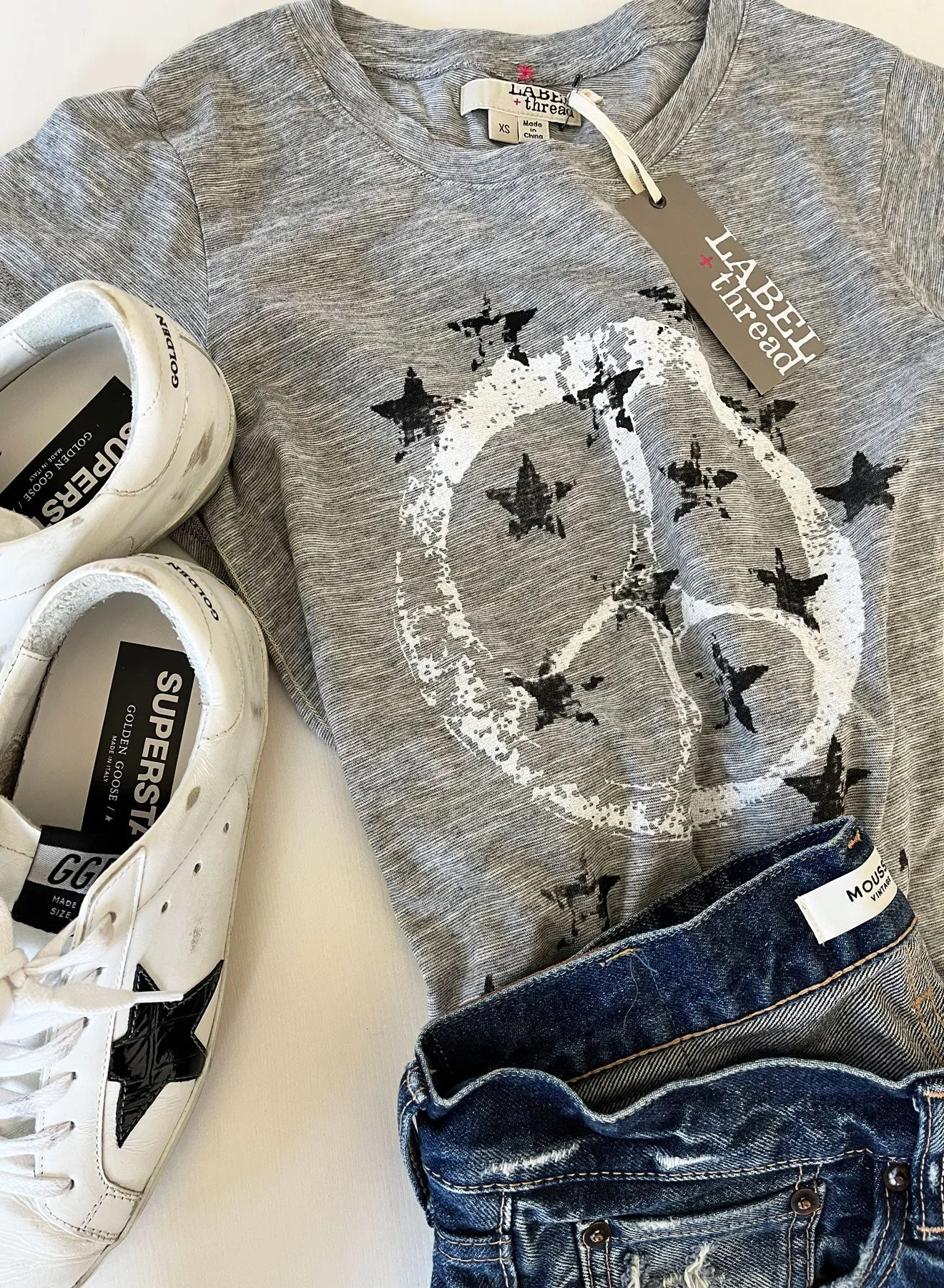 Graphic Ava Tee - Grey Peace Star