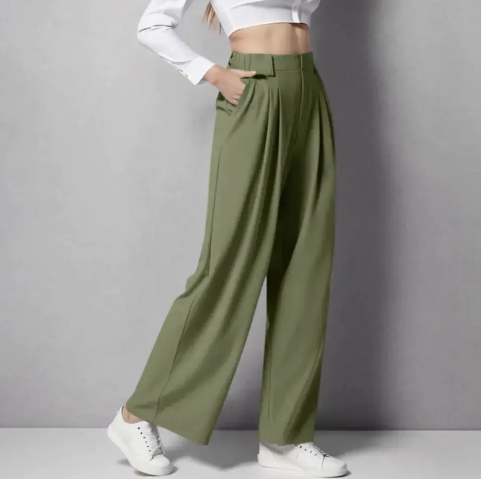 High Waist Straight Loose-fit Tappered Trousers Casual Simple