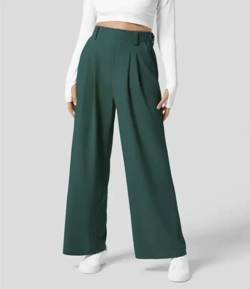 High Waist Straight Loose-fit Tappered Trousers Casual Simple