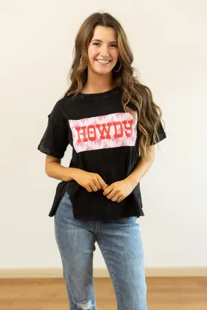 Howdy on Black Split Hem Top