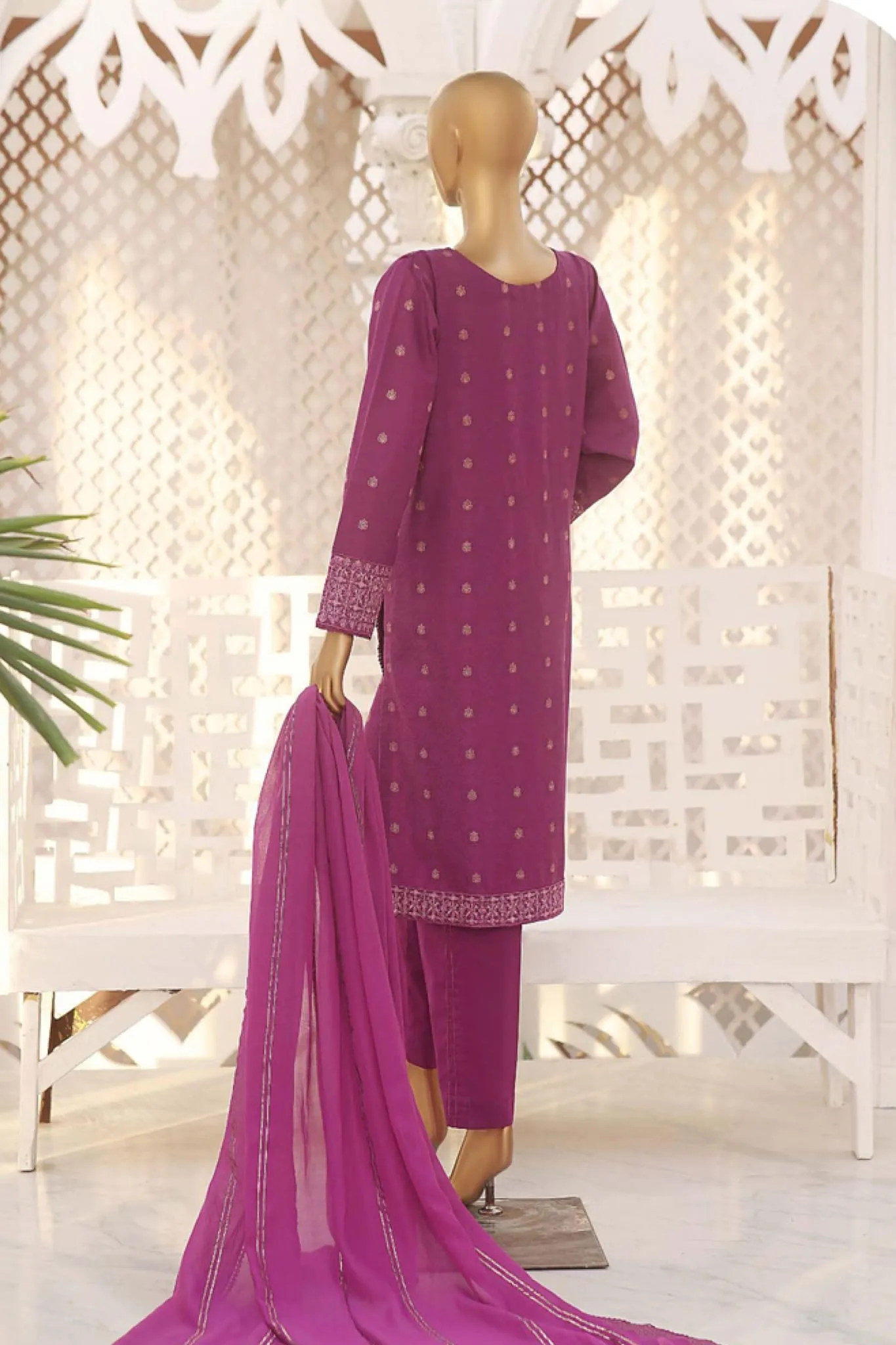 Hz Festive Stitched 3 Piece Emb Jacquard Collection2023-HZJ-01-A-Magenta