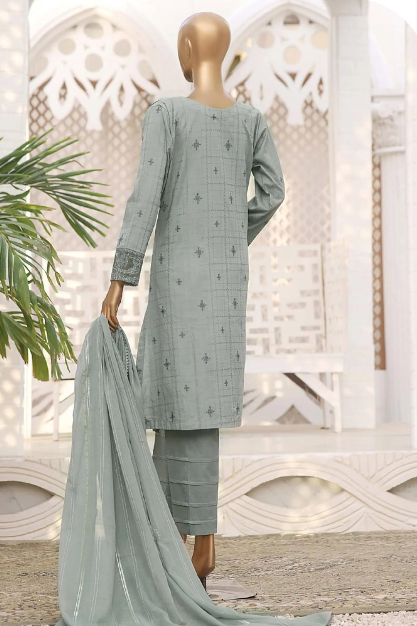 Hz Festive Stitched 3 Piece Emb Jacquard Collection2023-HZJ-03-C-Grey