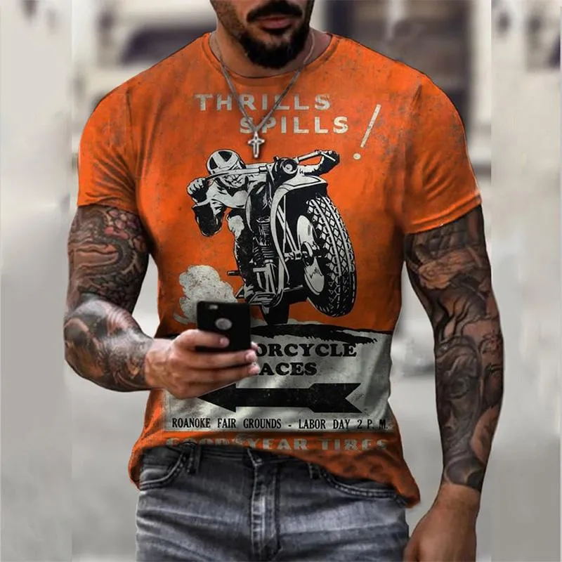 Men's Casual Motorcycle 3D Printing Loose Pullover Short-sleeved T-shirt 22437809YM