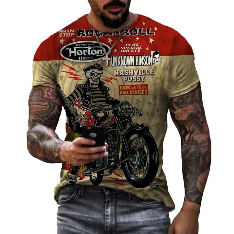 Men's Casual Motorcycle 3D Printing Loose Pullover Short-sleeved T-shirt 22437809YM