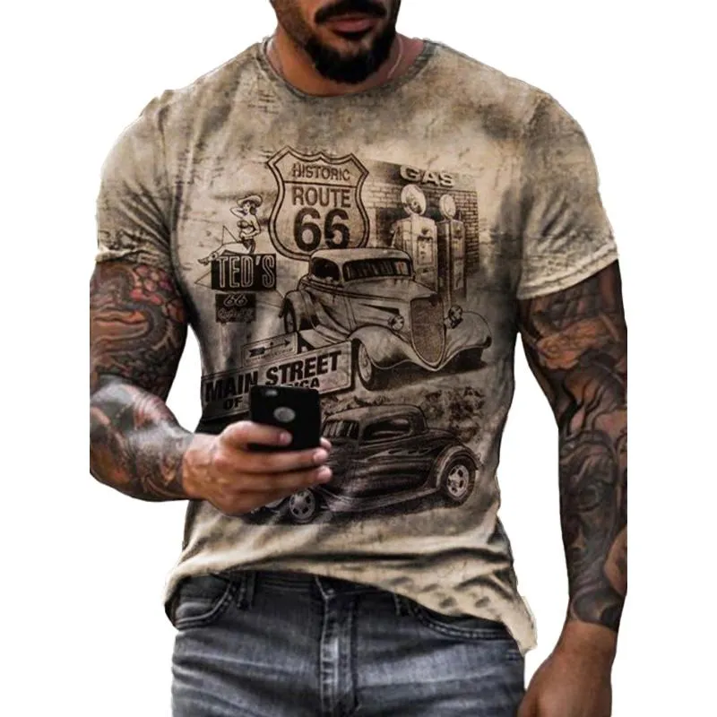 Men's Casual Motorcycle 3D Printing Loose Pullover Short-sleeved T-shirt 22437809YM