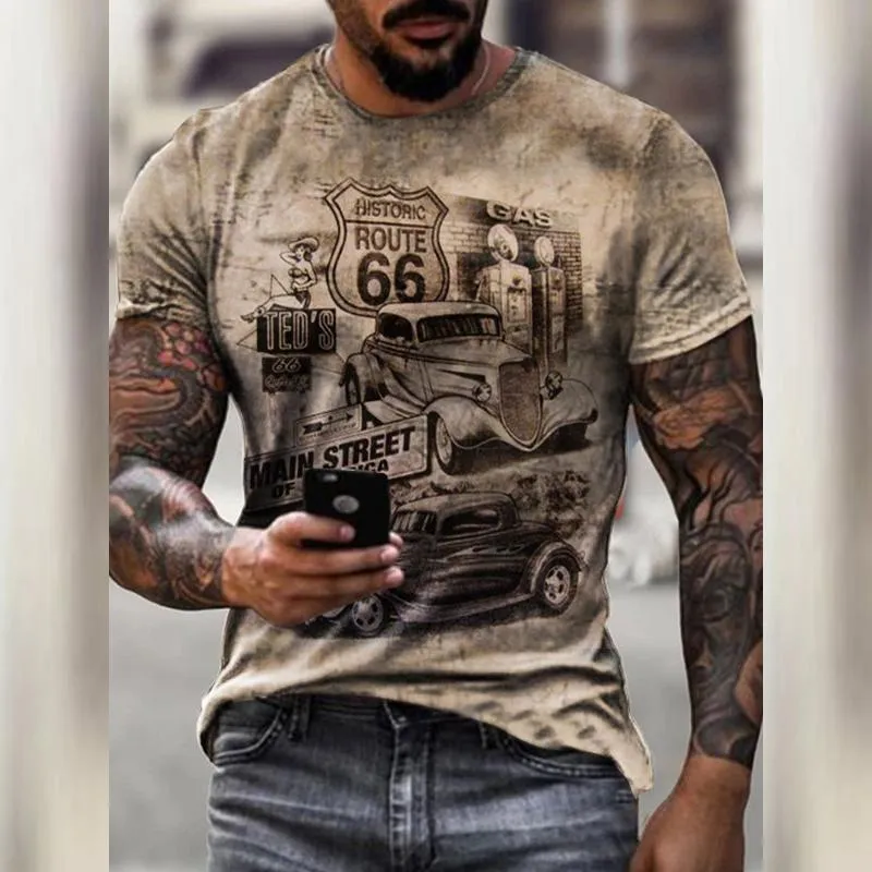 Men's Casual Motorcycle 3D Printing Loose Pullover Short-sleeved T-shirt 22437809YM