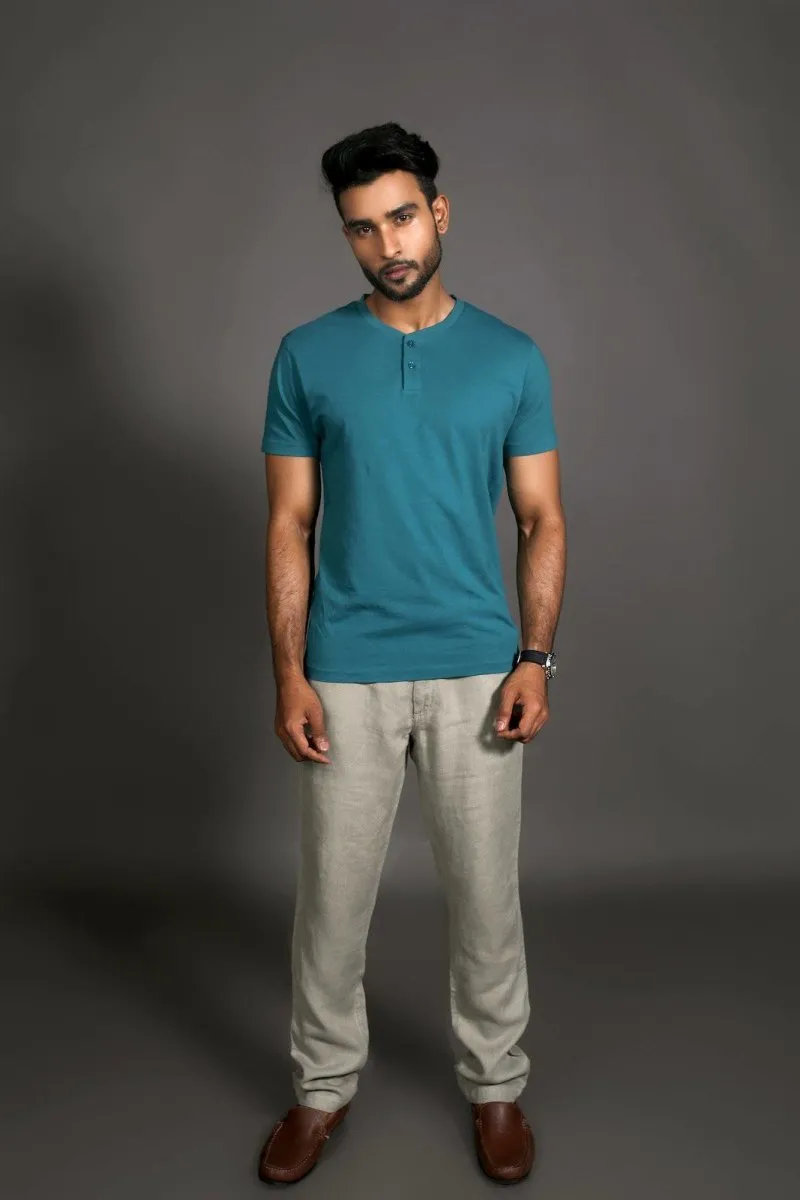 Men's Henley Tee - Supima Cotton - Aqua Teal - The Liquid Touch