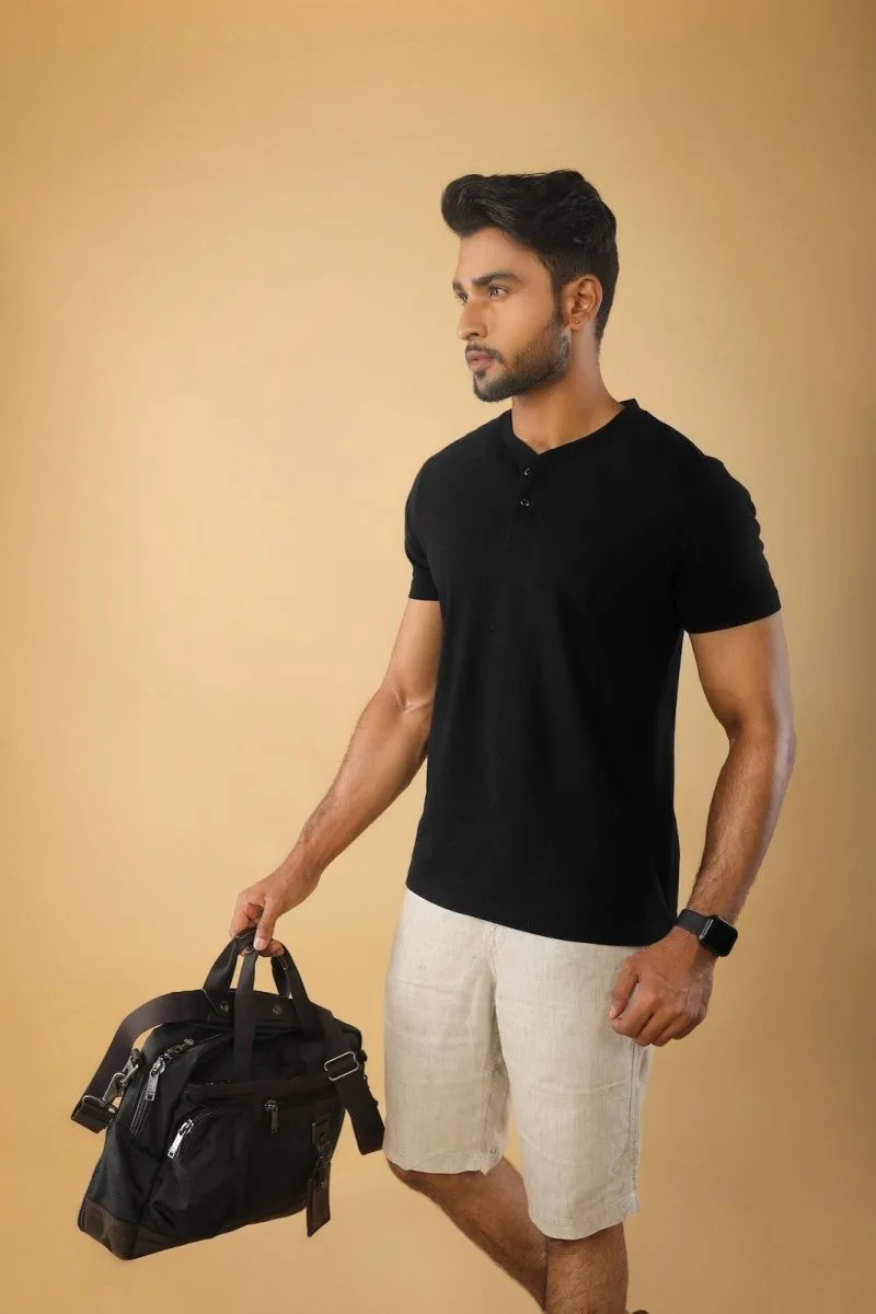 Men's Henley Tee - Supima Cotton - Solid Black - The Liquid Touch