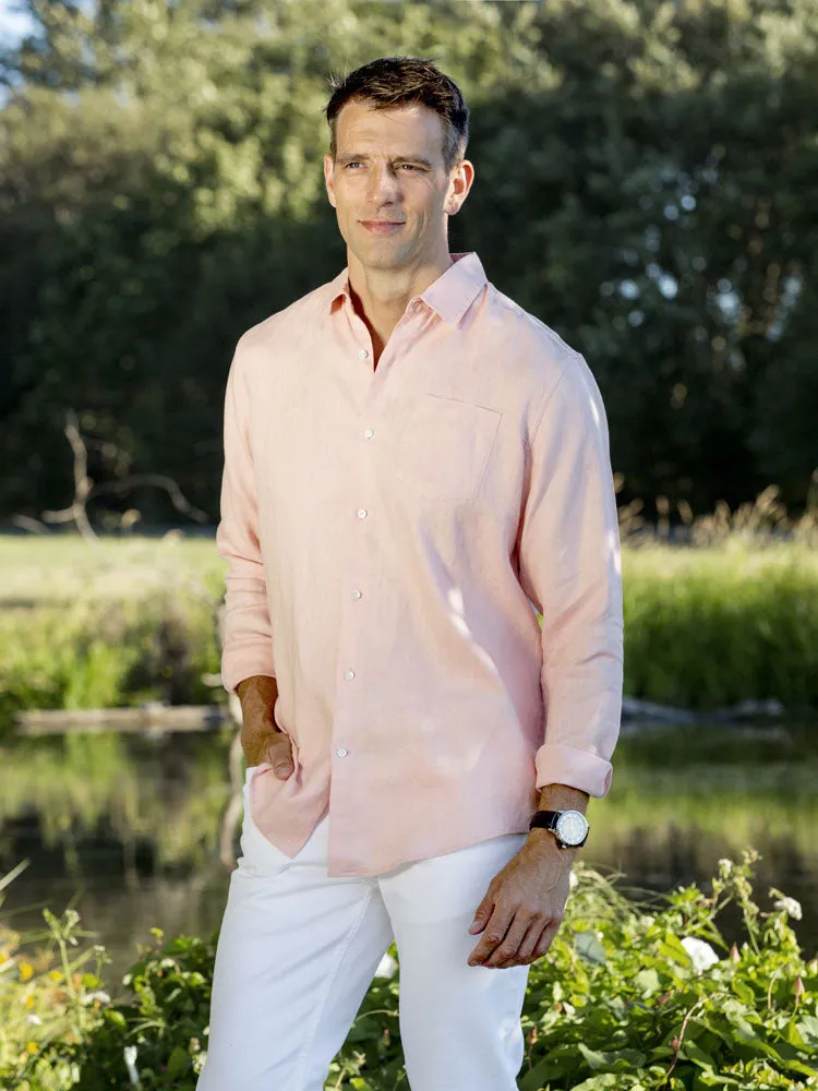 Men's Regular Fit Long Sleeve 100% Linen Shirt