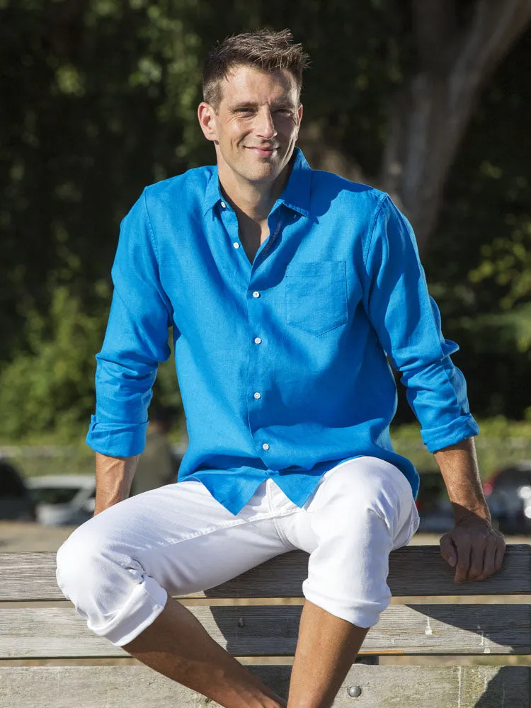 Men's Regular Fit Long Sleeve 100% Linen Shirt