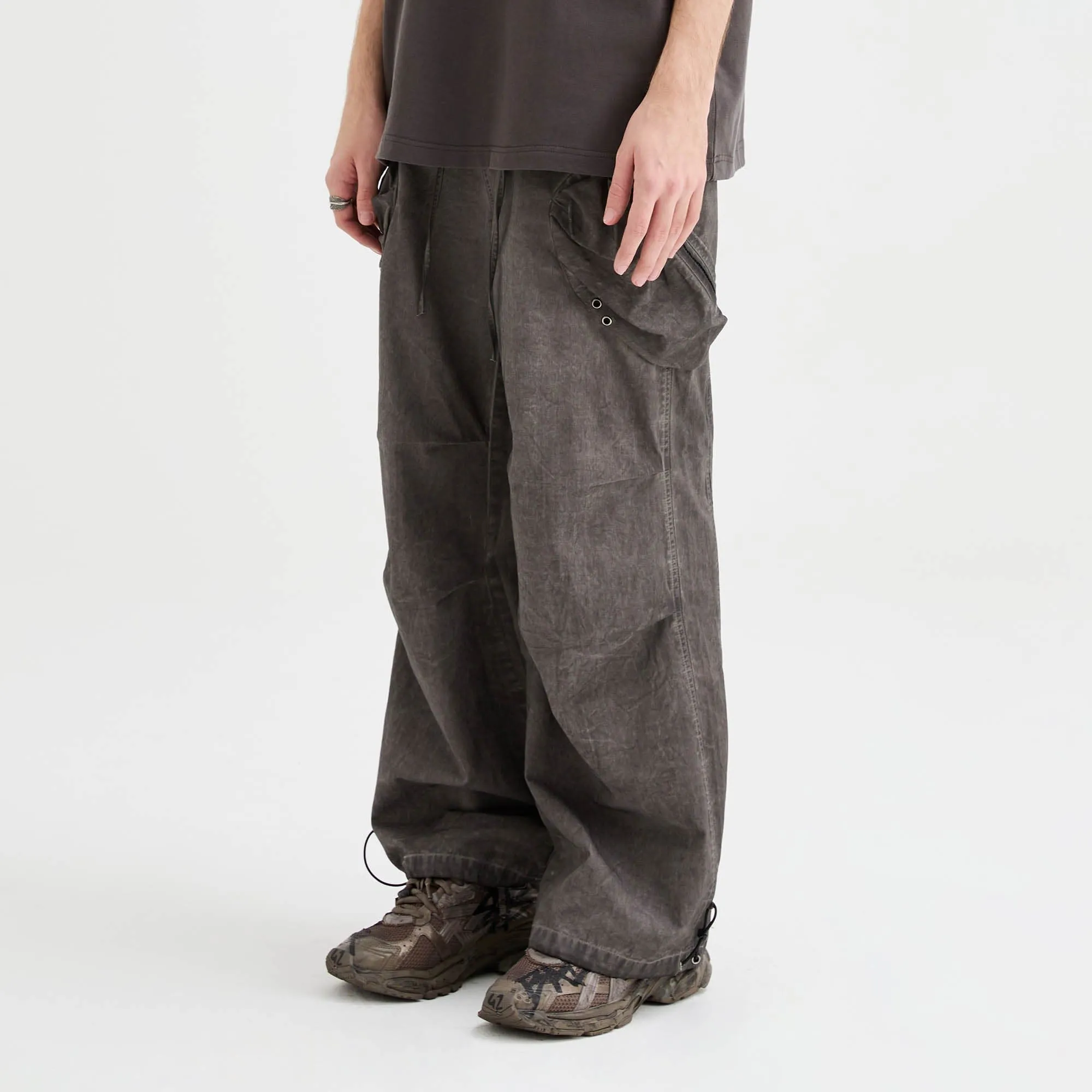 Multi-Pocket Crinkled Drawstring Cargo Pants