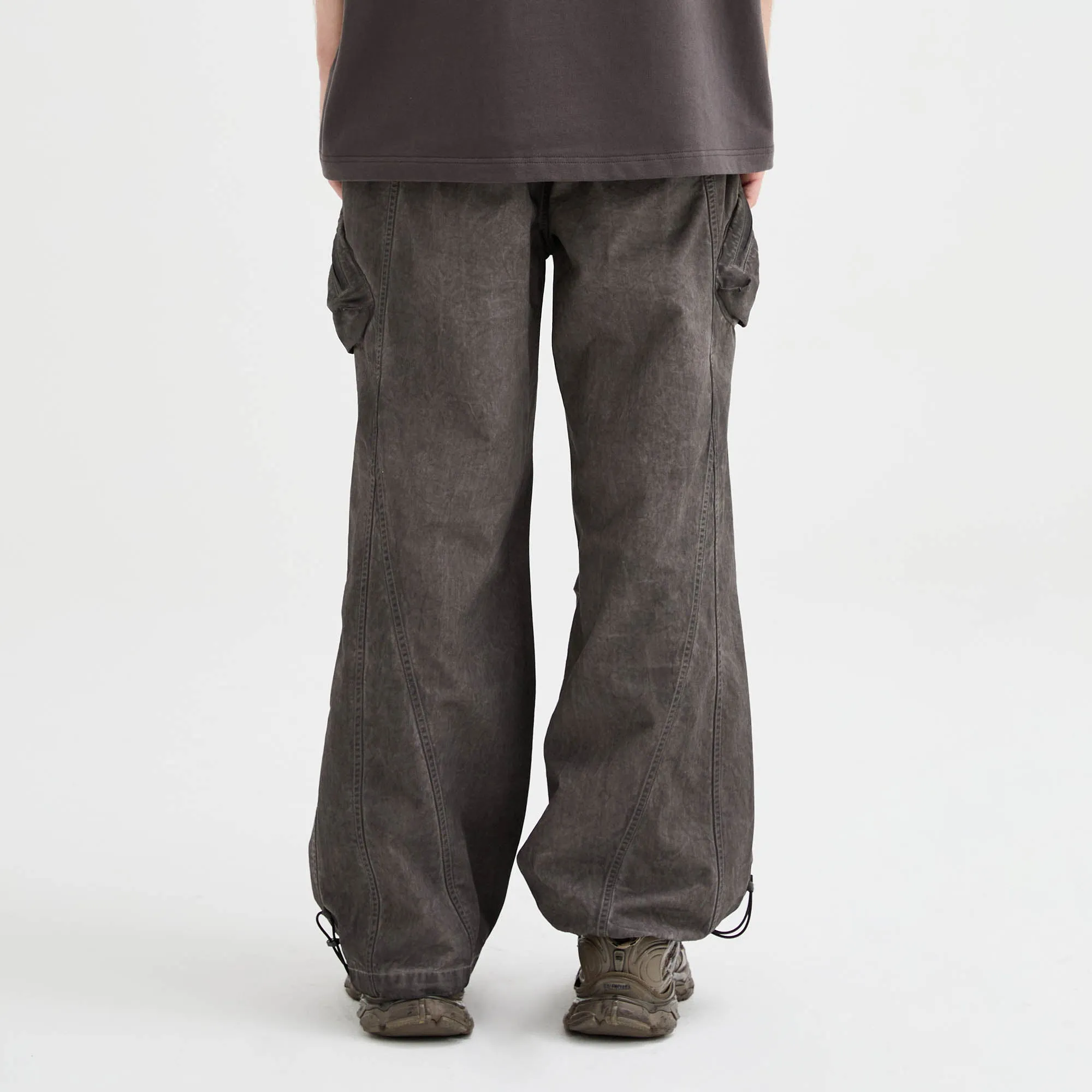 Multi-Pocket Crinkled Drawstring Cargo Pants